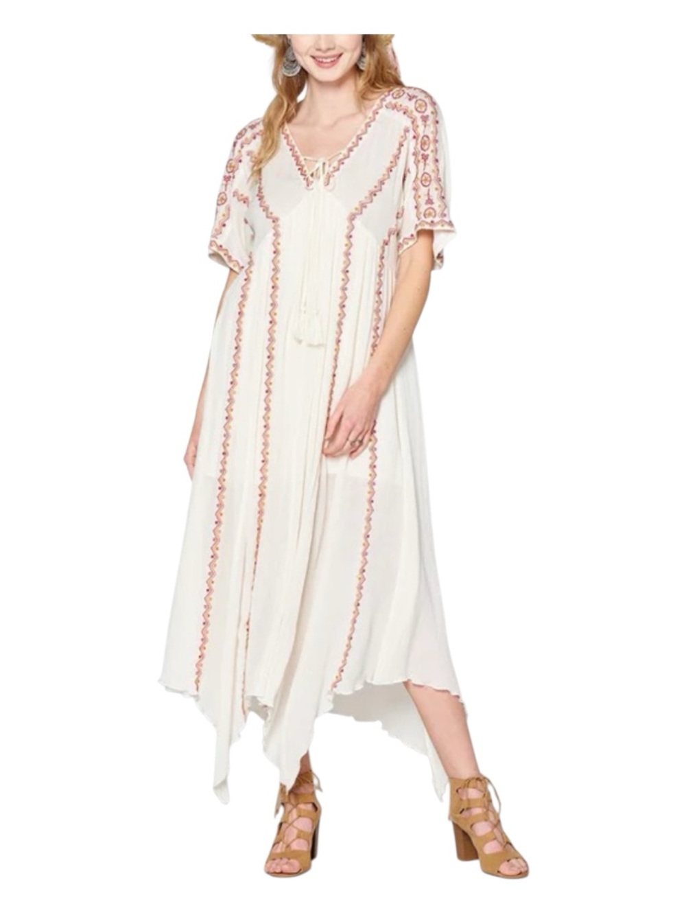 NWT Oddy Boutique White Embroidered Boho Maxi Dress Coastal Cottagecore Small